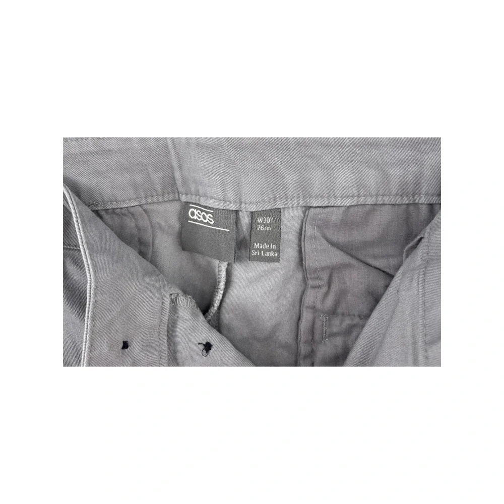 ASOS Button Fly Chino Shorts Size W30 Grey Cotton Stretch Slim Fit Preppy Summer